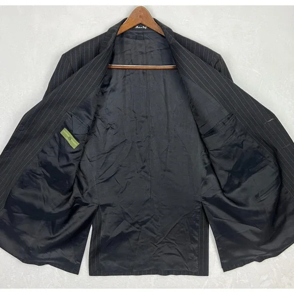 Luciano‎ Barbera Suit Jacket Mens 44R Blazer Dark Gray Striped Wool Italy - Picture 5 of 13